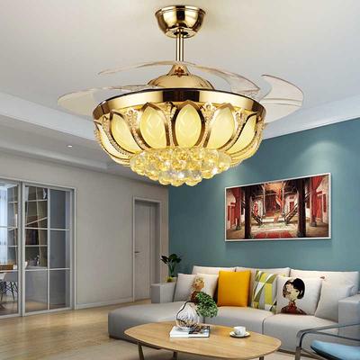 HJ077 Modern Ceiling Fan Light Fixtures With 4 French Gold ABS Plastic Retractable Blades