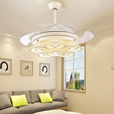 HJ3297 Modern White Ceiling Fan With Light And 4 Retractable ABS Plastic Fan Blades