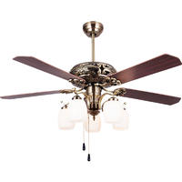 European Style 5 Bulb Ceiling Fan With 5 Red Ancient Wooden Fan Blades HJ8051