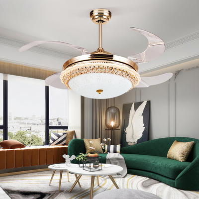 Modern Ceiling Fan Light Fixtures With 4 Retractable French Gold ABS Plastic Fan Blades HJ063