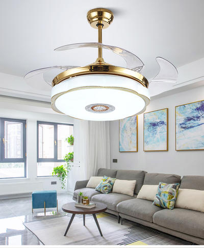 Modern Fan Light With 4 Retractable French Gold ABS Plastic Fan Blades HJ3015