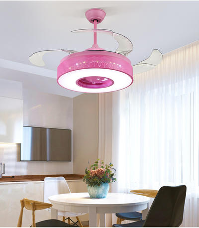 Modern Fans With Light And 4 retractable Pink ABS Plastic Blades HJ3039